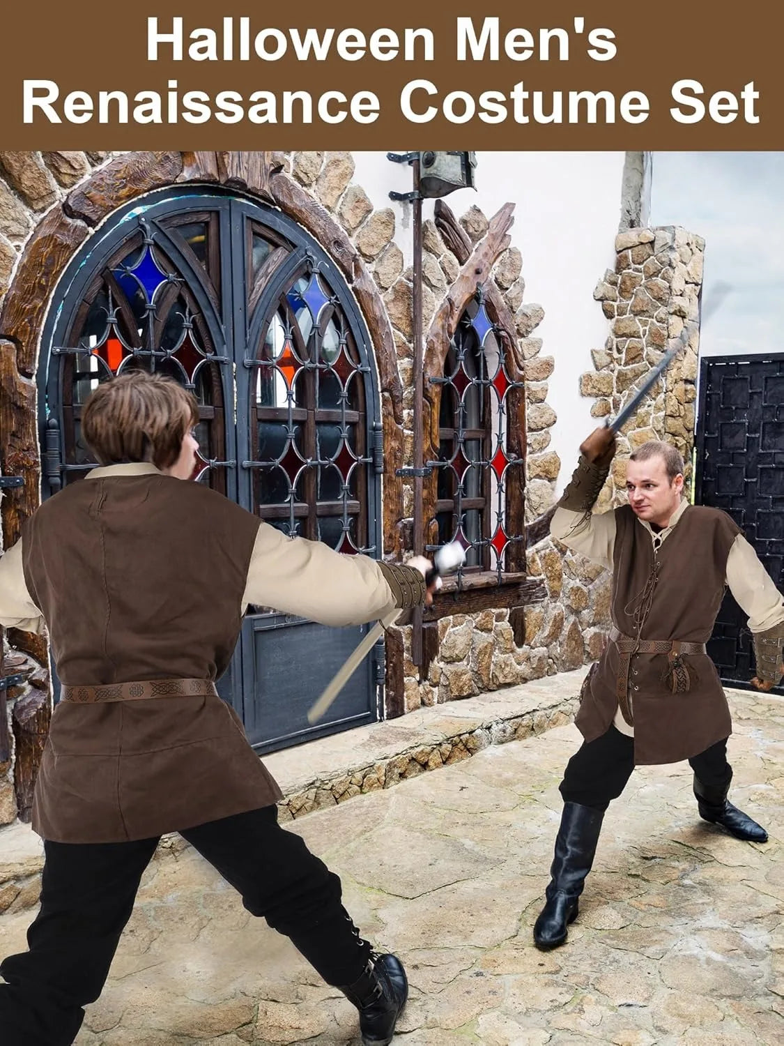 Men’s Renaissance Medieval Costume Set with Vest & Belt