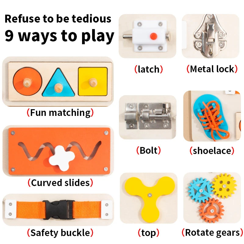 Montessori Busy Board for Toddlers Wooden Activity Sensory Board for Fine Motor Skills Travel Educational Learning  Toys for Kid