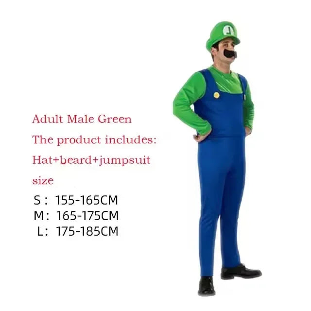 Adult Green Plumber Costume with Hat and Mustache
