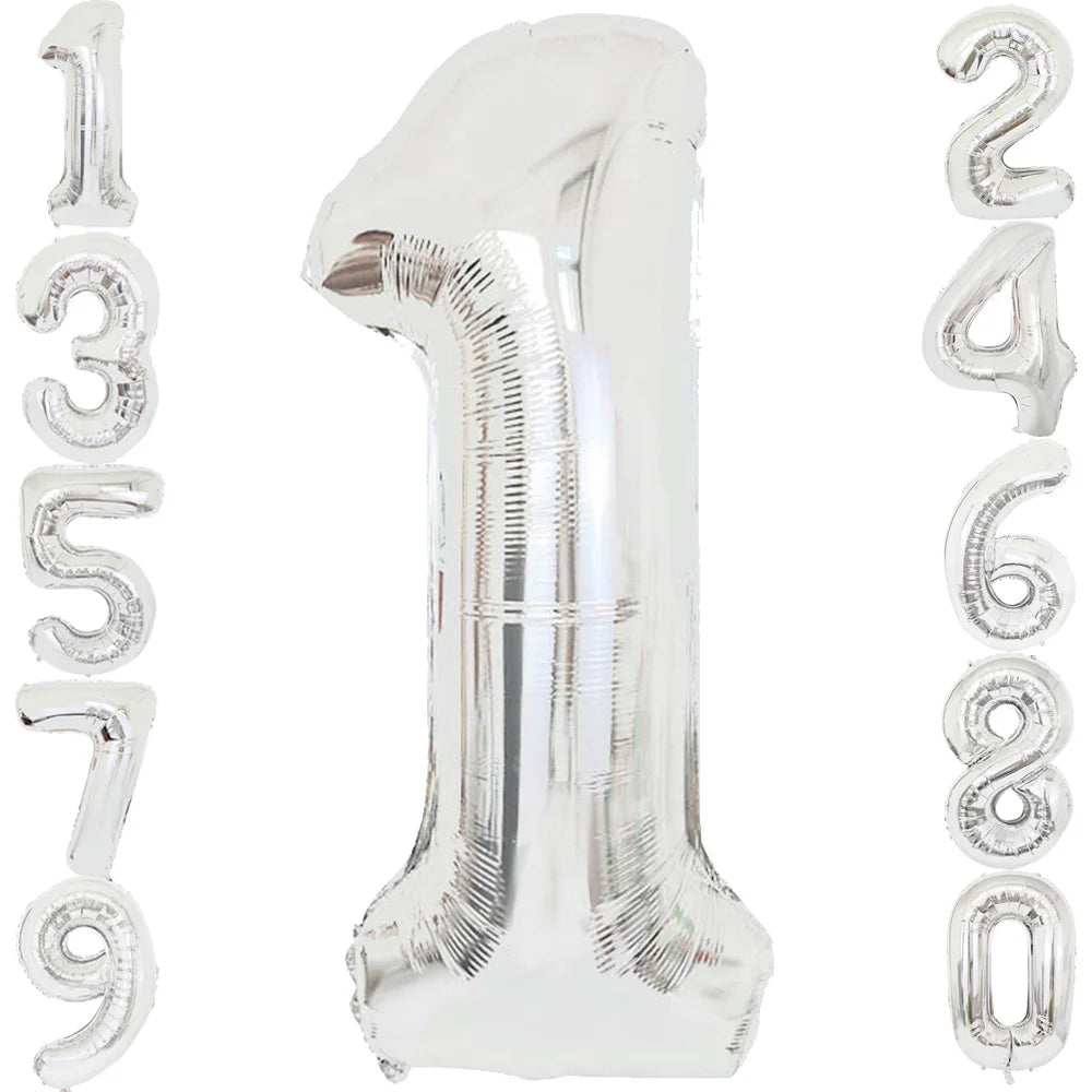 40 Inch Big Silver 0-9 Balloon Number Giant Number Balloons for Mylar Anniversary Happy 1st Birthday Party Decorations Supplies