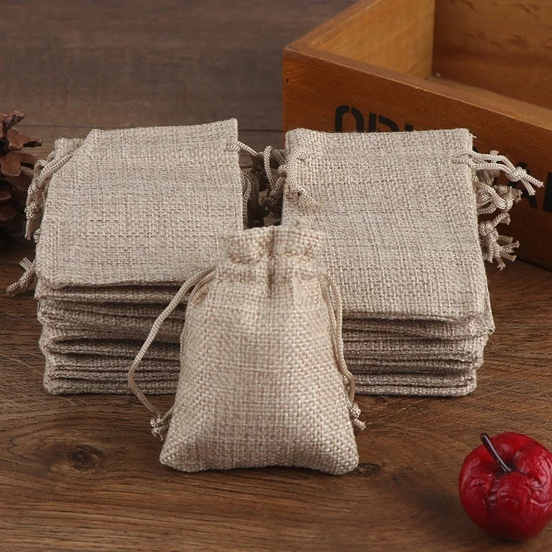 50PCS 13X18/10X15/9X12/7X9CM Drawstring Burlap Bag Jute Gift DIY Wedding Favor Gift Bag For Packaging Candy Chocolate Jewery