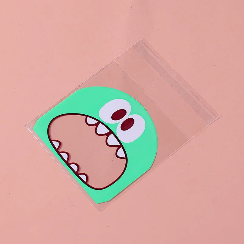 100pcs Cookie Candy Bag Cute Cartoon Self-adhesive Plastic Packing Bag For Biscuit Gift Food Packing, Baking Package