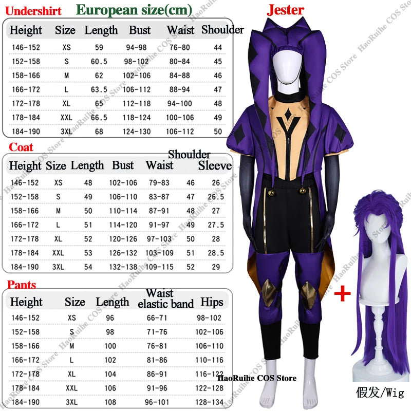 Adult Pierrot Jester Clown Costume Top Pants & Wig