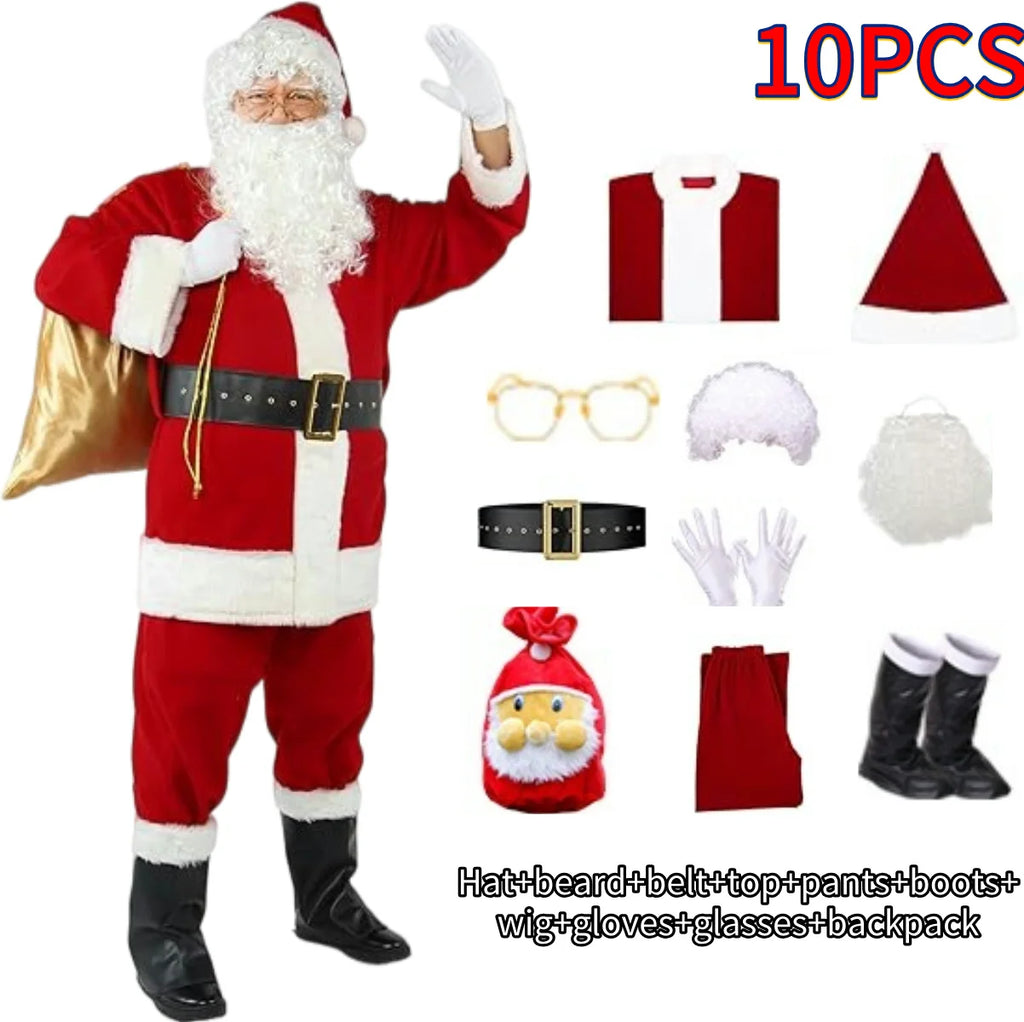 Men's Gold Velvet Santa-Inspired Christmas Costume Set
