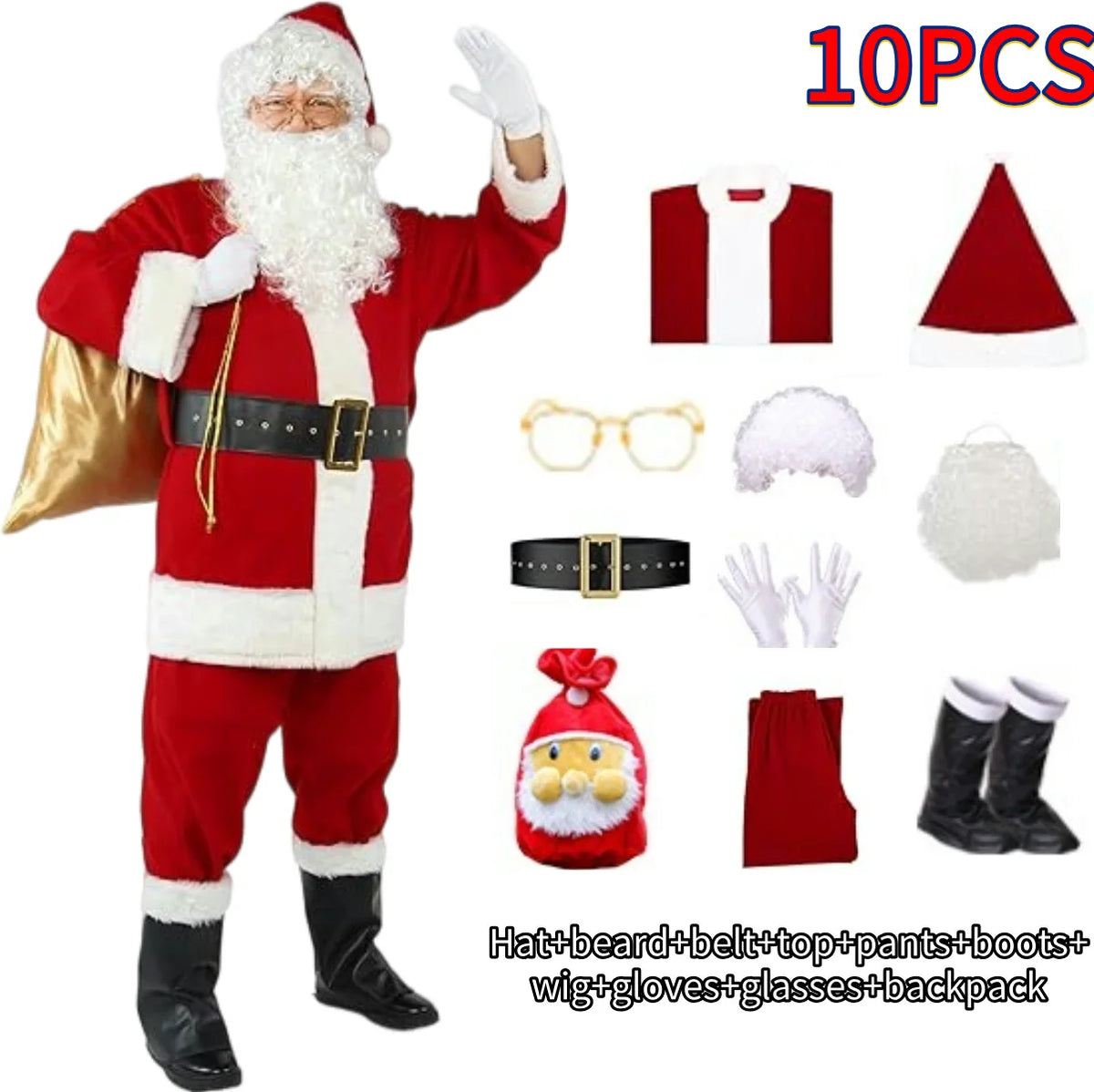 Men's Gold Velvet Santa-Inspired Christmas Costume Set
