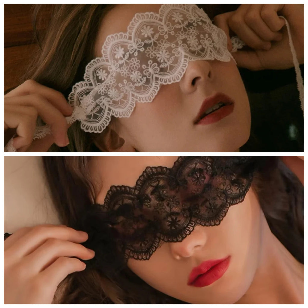 Black Lace Blindfold Eye Mask Set for Masquerade Parties