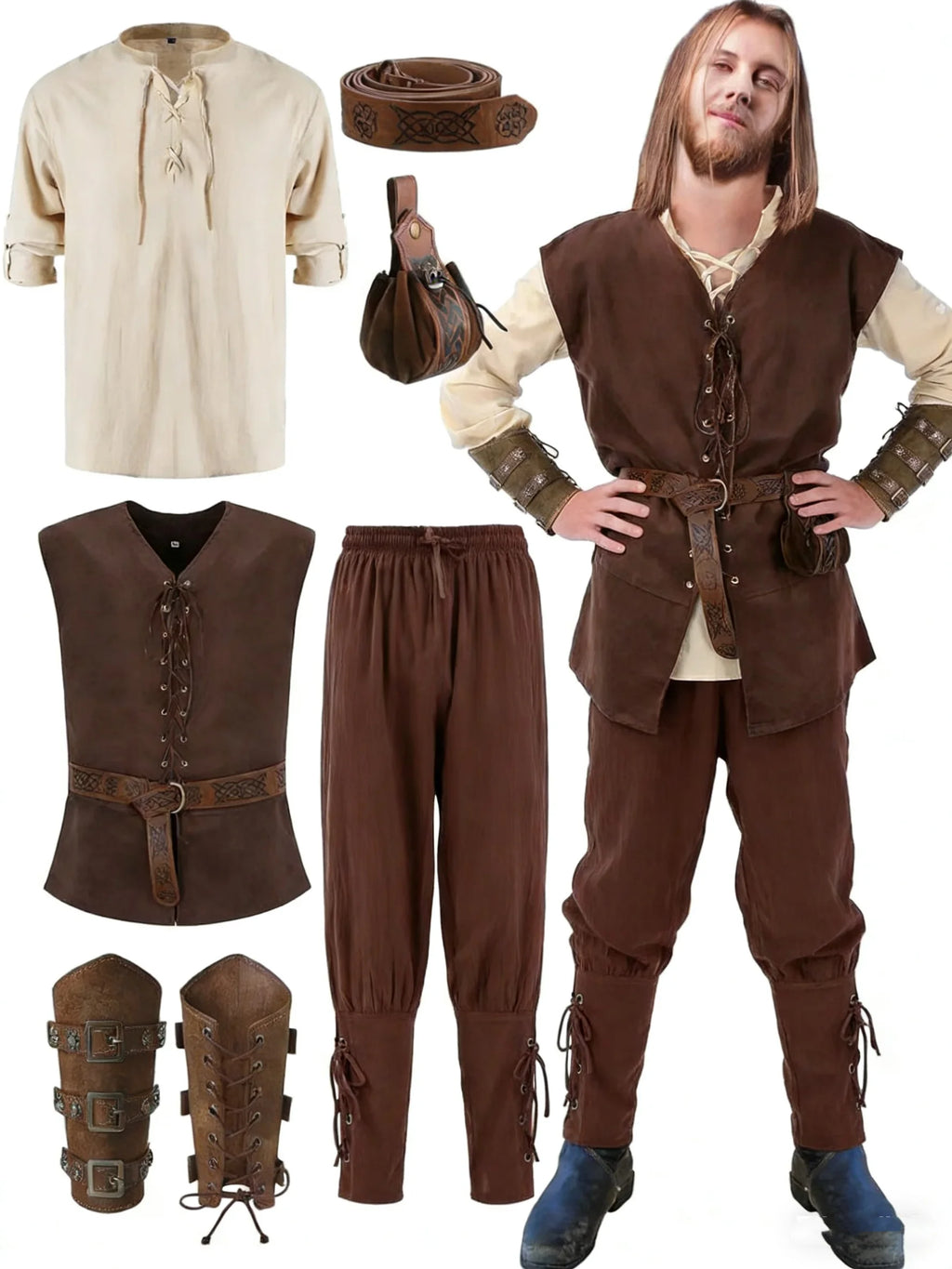 Men’s Renaissance Medieval Costume Set with Vest & Belt