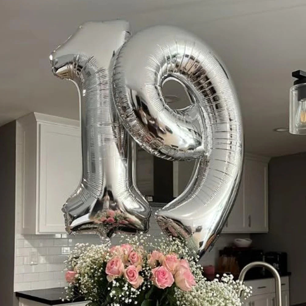40 Inch Big Silver 0-9 Balloon Number Giant Number Balloons for Mylar Anniversary Happy 1st Birthday Party Decorations Supplies
