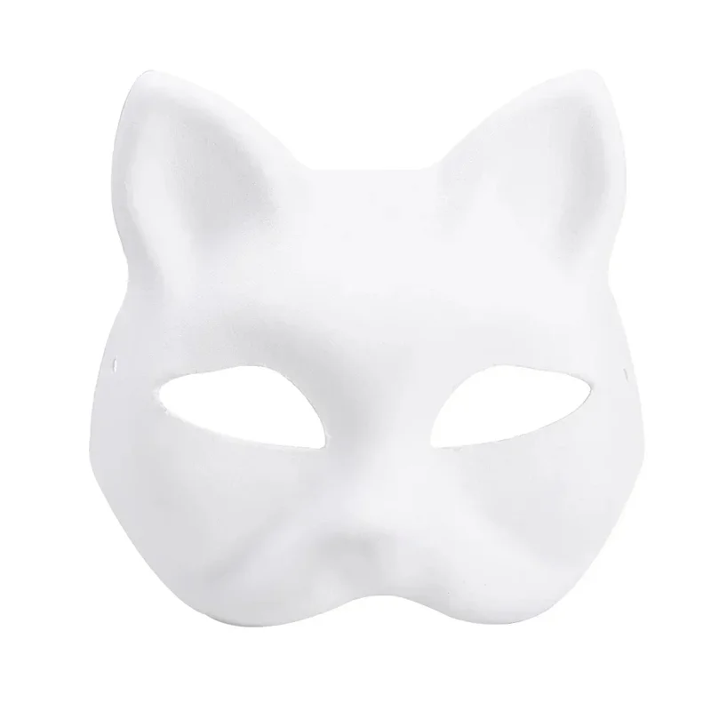 Blank Paper Cat Mask DIY Paintable Half Face Costume Mask
