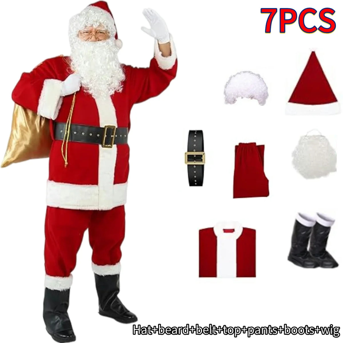 Men's Gold Velvet Santa-Inspired Christmas Costume Set