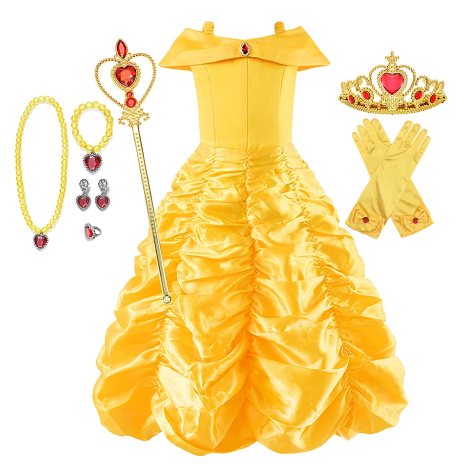 Girls Yellow Princess Dress Halloween Costume for Kids