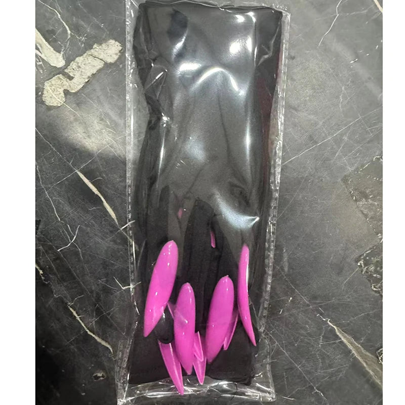 40cm Spandex Halloween Cosplay Compulsion Fashionable Personality Stretch Ghost Claw Long Nail Gloves Stage Performance Solid