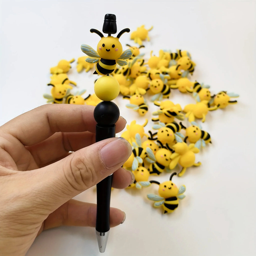 5Pcs Silicone Focal Theme 3D Bee Spacer Character Beads For Jewelry Making DIY Creative Special Beaded Pens Decors Keychain