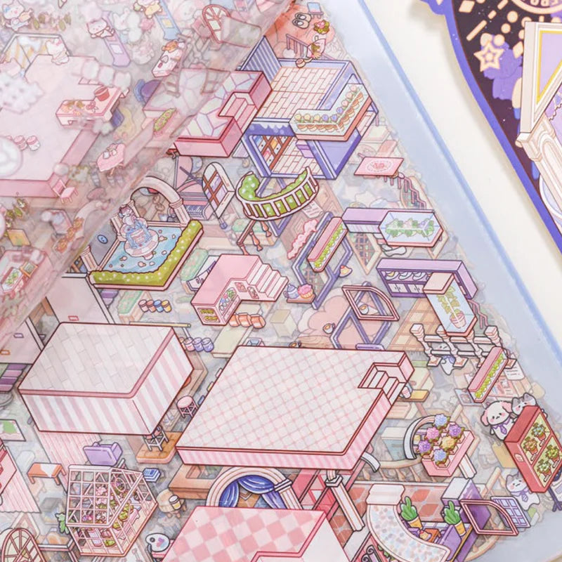 20 pcs Super Large Miniature Scene Sticker Book 3D Cute Three-dimensional House DIY CStudents Educational Fun Sence Sticker