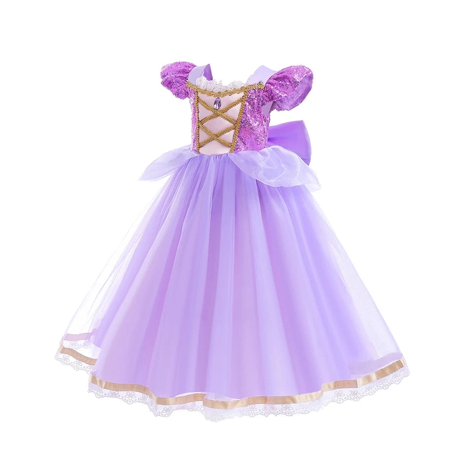 Girls Long-Hair Princess Dress Halloween Birthday Costume