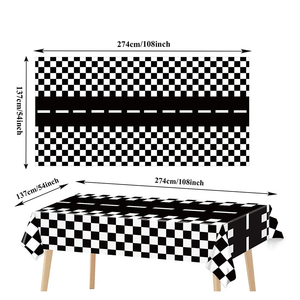 Racing Car Balloon Traffic Cone Balloon Tire Wheel Balloons Black White Checkered Race Car Theme Kids Birthday Party Decorations