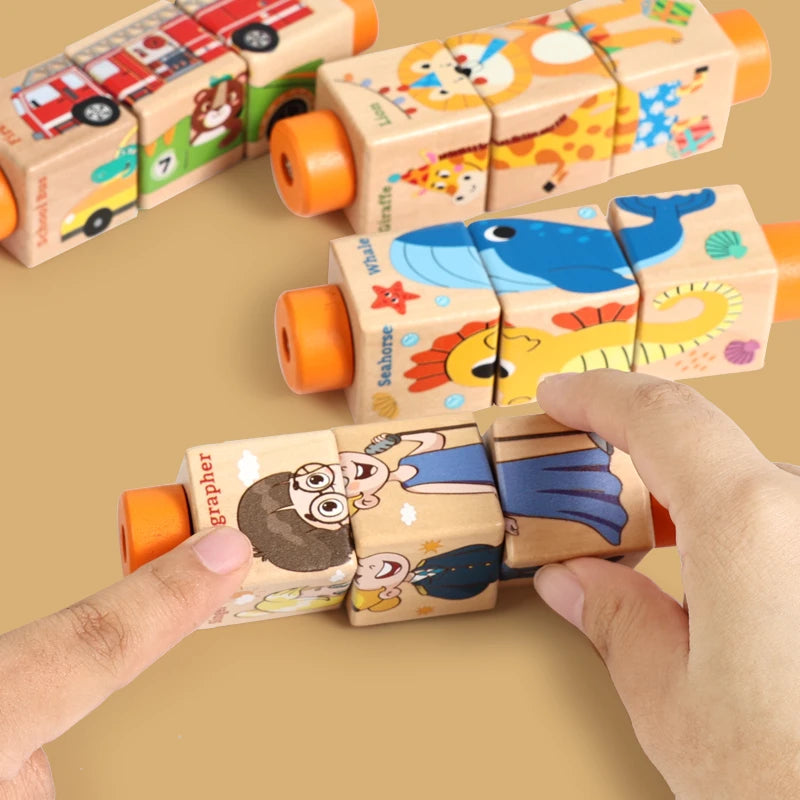 Baby Wooden Rotating Jigsaw Puzzle Hand Bell Toy Baby Mobile Musical Rattle Toy Montessori Puzzle Game For Babies Newbaby Gift