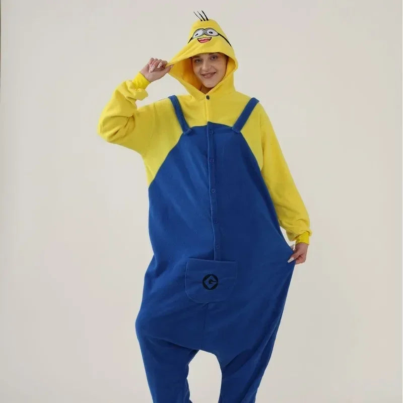 Adult Yellow Cartoon Fleece Onesie Pajama Jumpsuit