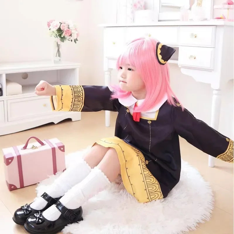 Anime-Inspired Black Dress Cosplay Costume with Pink Wig