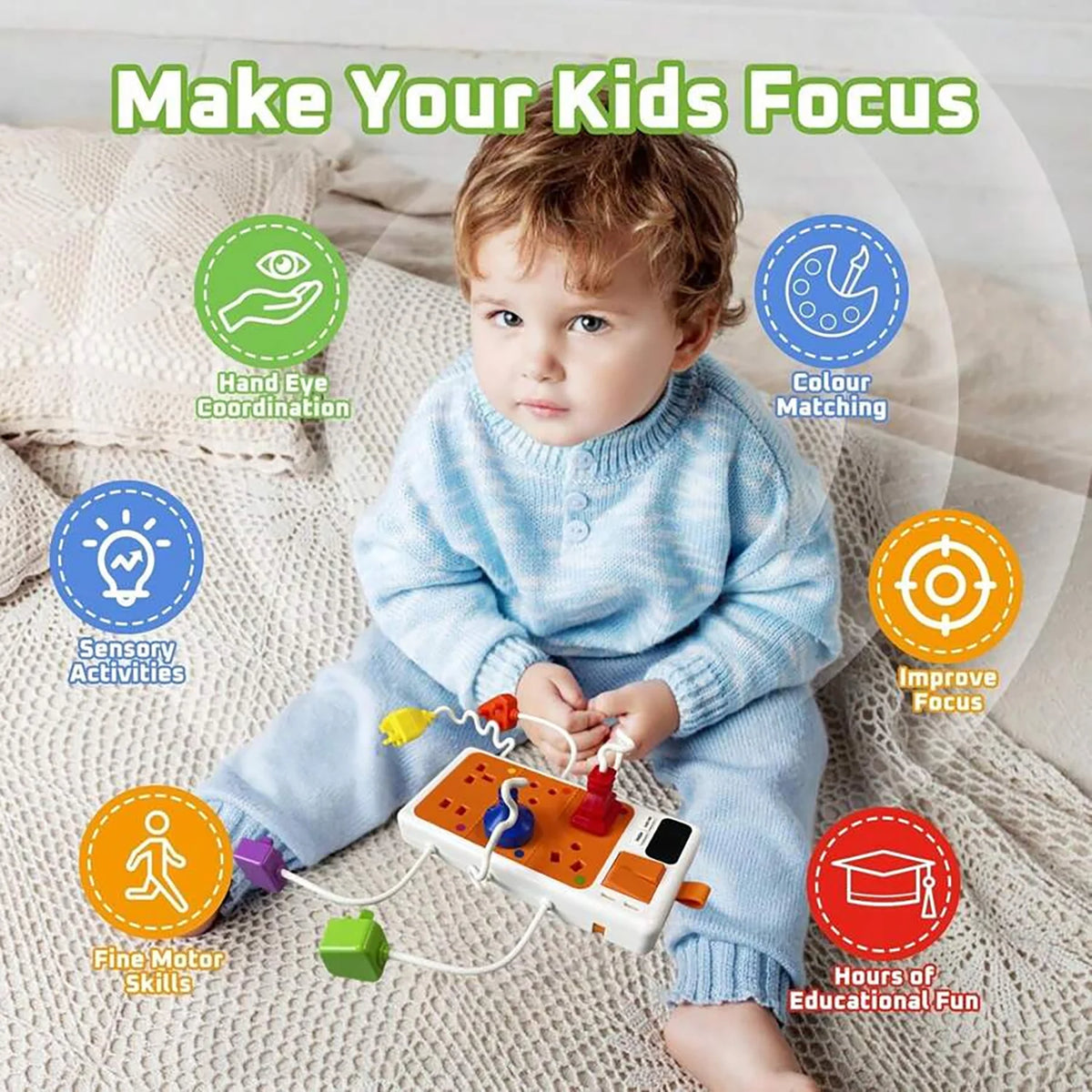 Montessori Sensory Toys Plug Outlet Busy Board Toy with Light Sounds Color Shape Matching Toy Gifts for Todders Boys Girls