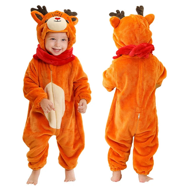 MICHLEY Christmas Baby Rompers Flannel Cosplay Toddler Infant Cute Clothes Overall Bodysuits Jumpsuit Costume For Girls Boys Kid