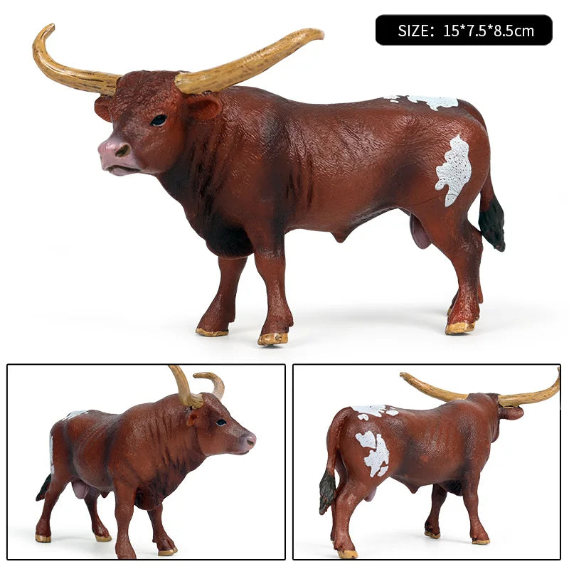 Oenux Farm Animals Bullfighting Cowboy Simulation Poultry Cattle Calf Bull OX Action Figures Collection Pvc Model Toy Kids Gift