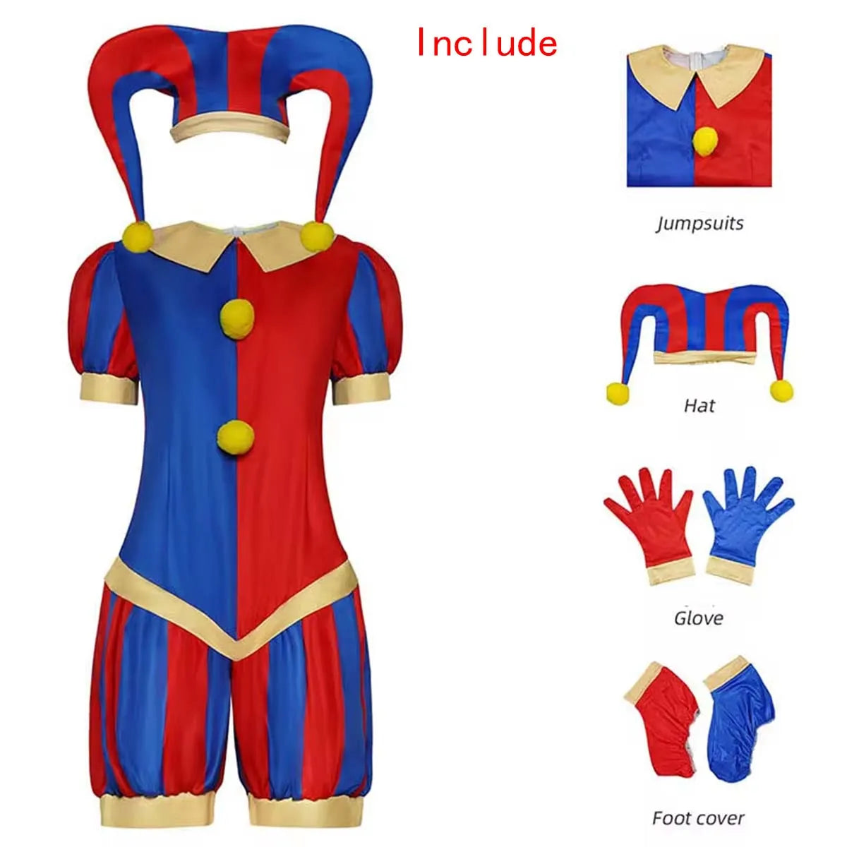 Virtual Circus-Inspired Jumpsuit Costume with Hat & Gloves