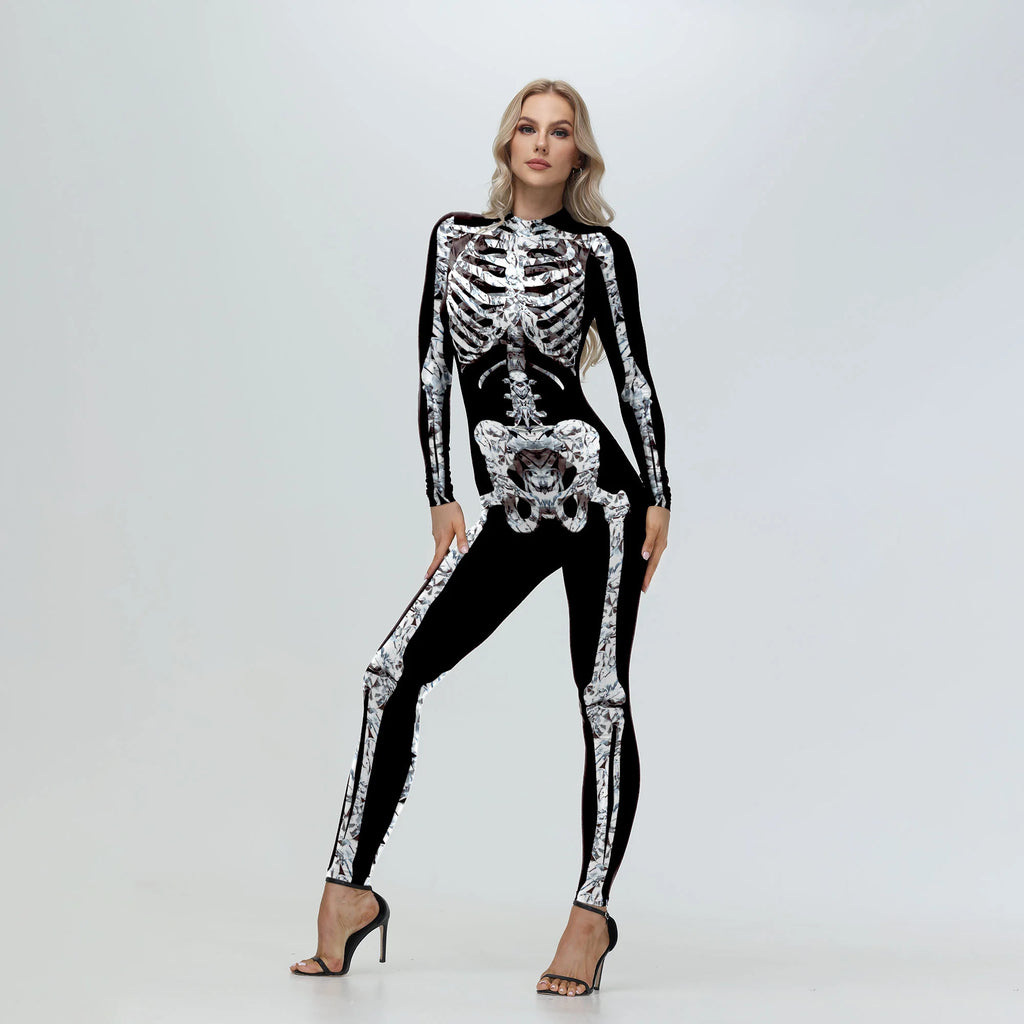 Women’s Skeleton Print Bodysuit Costume for Halloween