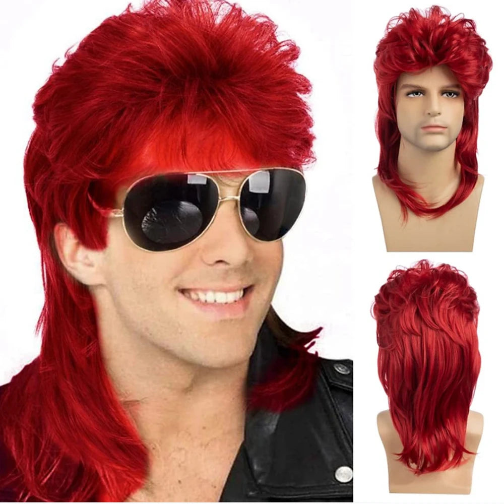 Men's Curly Mullet Wig Synthetic Hair 70s 80s Retro Costume