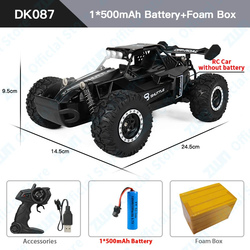 ZWN 1:16/1:20 2.4G Model RC Car With LED Light 2WD Off-road Remote Control Climbing Vehicle Outdoor Cars Toy Gifts for Kids