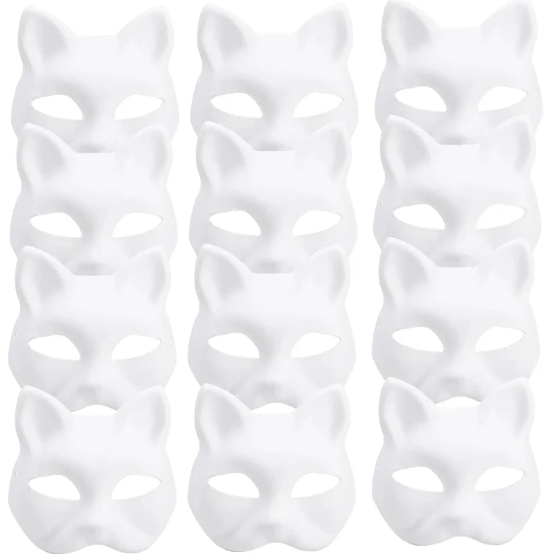 Blank Paper Cat Mask DIY Paintable Half Face Costume Mask