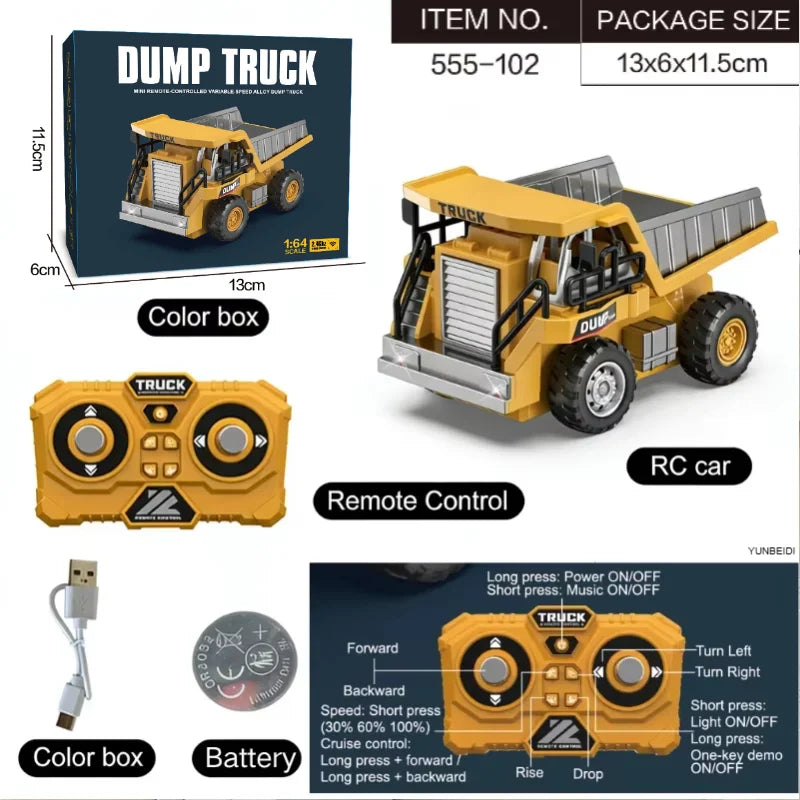 1:64 2.4G RC Mini Alloy Car Forklift with Trailer Excavator Desktop Game Remote Control Engineering Lift Truck Child's Toy Gifts