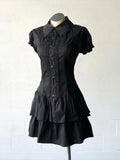 Women’s Vintage Black Short Sleeve Patchwork Gothic Dress