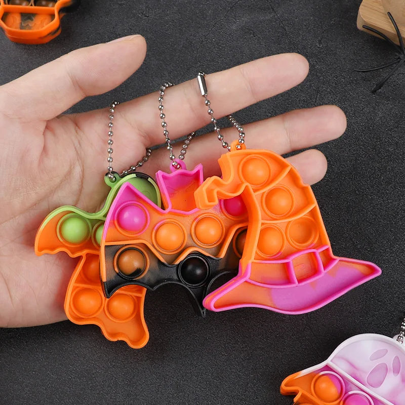 6/12Pcs Halloween Mini Pop Keychain Ghost Pumpkin Witch Hat Ornaments Halloween Party Goodie Bags Stuffer Trick or Treat Toy