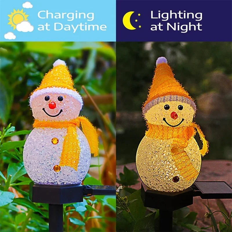 LED Snowman Solar Garden Light Outdoor Ground Stake Light Solar Powered Xmas Pathway Lights for Christmas Lawn Yard Decoration