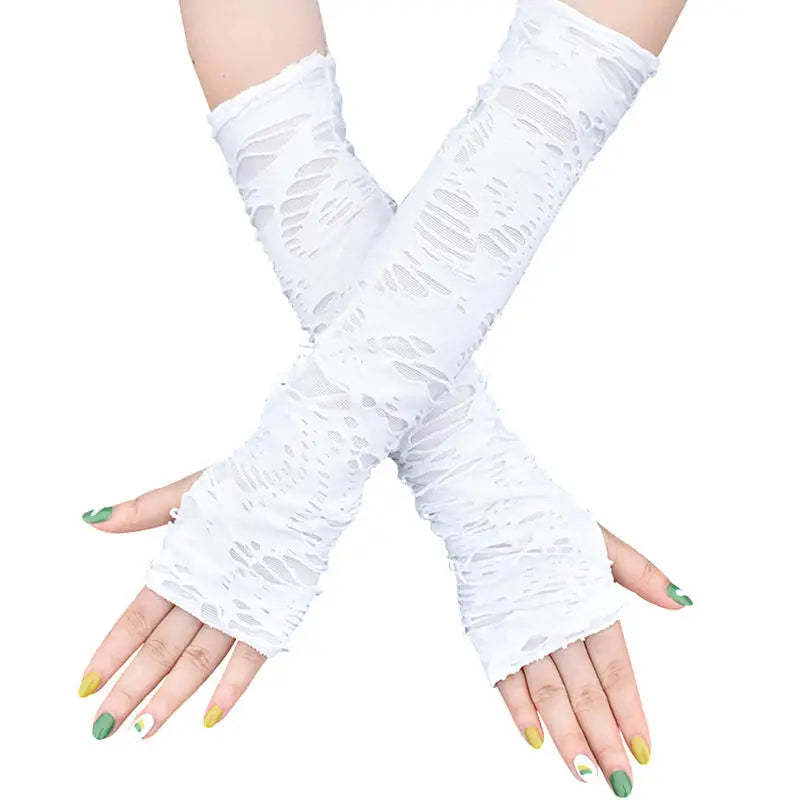 Halloween Broken Slit Gloves Black Ripped Holes Cosplay Gloves Adults Sexy Gothic Fingerless Gloves Fashion Accessories