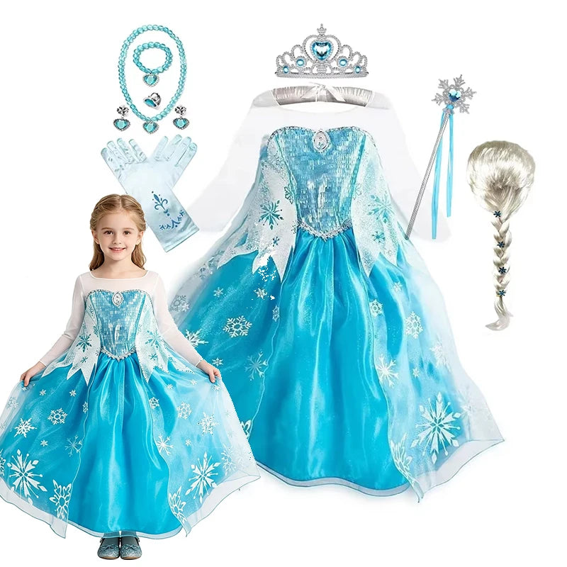 Girls Snow Princess Dress with Long Cloak for Costume Parties