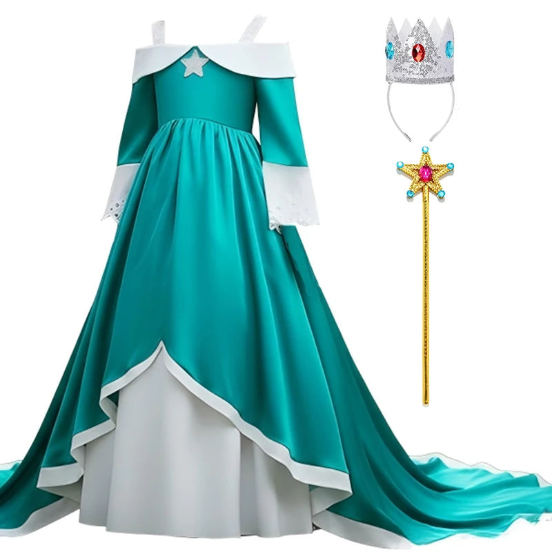 Girls Blue Galaxy Princess Long Dress Halloween Costume