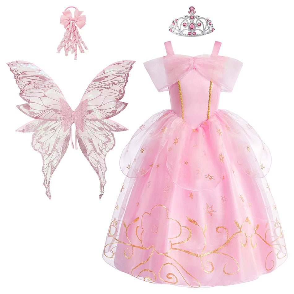 Baby Girl Pink Princess Party Dress Set for Halloween & Christmas