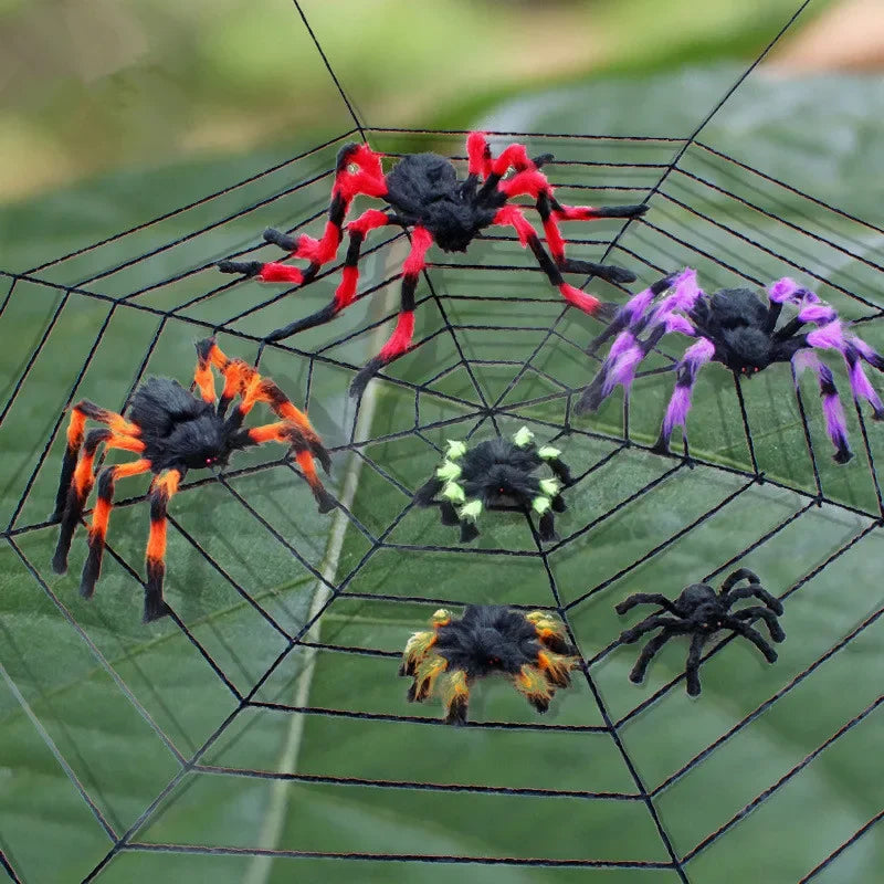 75/150/200cm Halloween Plush Simulation Spider Colorful Black Ghost House Bar Scary Big Spider Outdoor Decor Props Spider Web