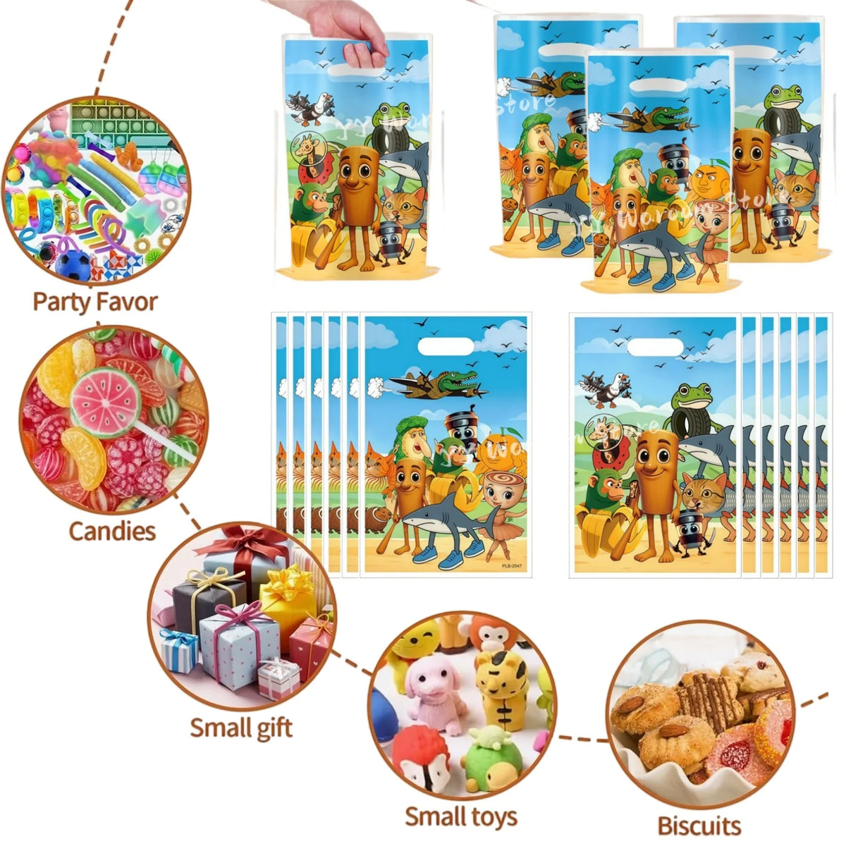 Italian Brainrot Gift Bag Tung Sahur Birthday Party Decoration Loot Goodie Bag Candy Bag Baby Shower Brainrot Party Favors