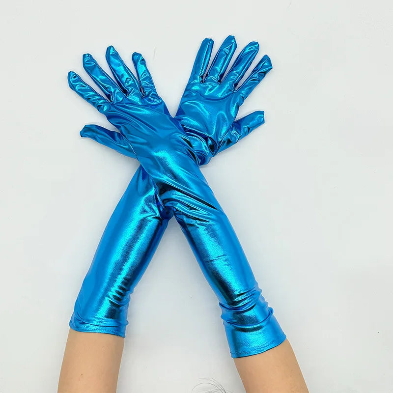 48cm Women Patent Leather Solid Gloves Stage Performance Halloween Cosplay Nightclub Pole Dance Fashion Street Concert