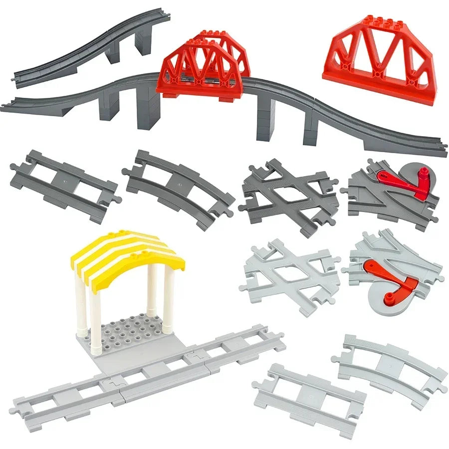 City View Large Building Bricks Wheel Bridge Big Size Track Bricks Train Straight Curved Switch Railway Compatible Duploes Toys
