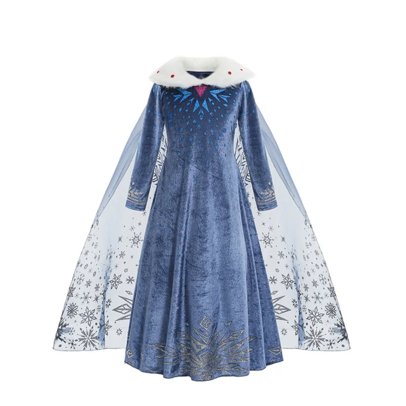 Girls Winter Snow Queen Princess Dress Costume Long Sleeve