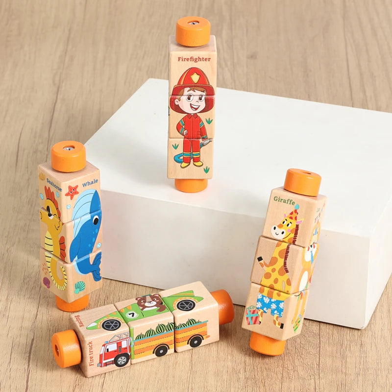 Baby Wooden Rotating Jigsaw Puzzle Hand Bell Toy Baby Mobile Musical Rattle Toy Montessori Puzzle Game For Babies Newbaby Gift