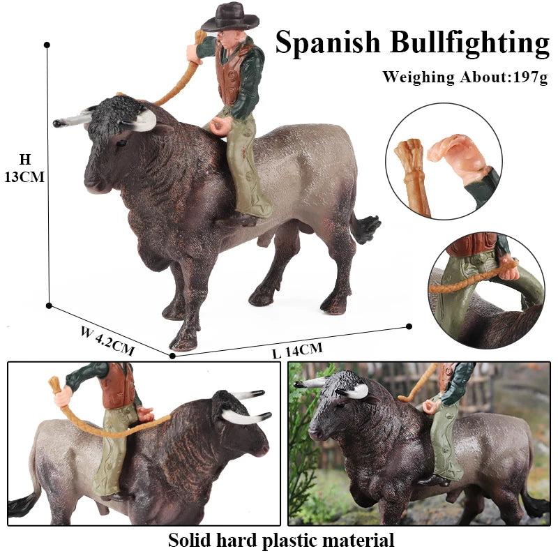 Oenux Farm Animals Bullfighting Cowboy Simulation Poultry Cattle Calf Bull OX Action Figures Collection Pvc Model Toy Kids Gift