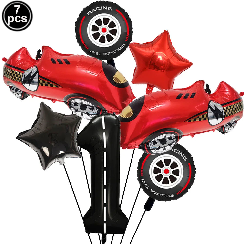 Racing Car Balloon Traffic Cone Balloon Tire Wheel Balloons Black White Checkered Race Car Theme Kids Birthday Party Decorations