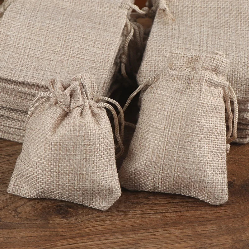 50PCS 13X18/10X15/9X12/7X9CM Drawstring Burlap Bag Jute Gift DIY Wedding Favor Gift Bag For Packaging Candy Chocolate Jewery