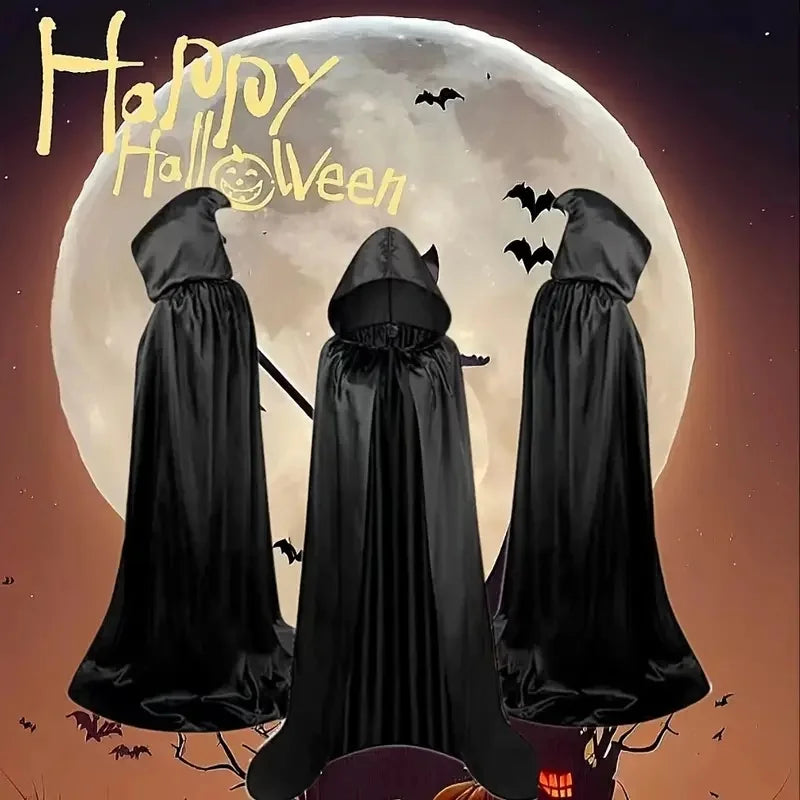 Black Hooded Halloween Cloak Long Witch Cape
