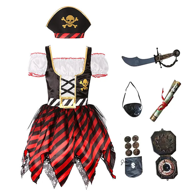 Girls Pirate Princess Costume Dress with Hat & Accessories